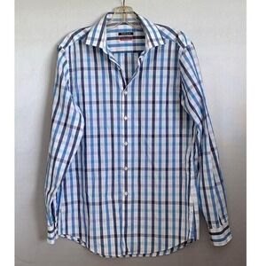 Van Heusen Men's Slim Fit Blue Plaid Flex Collar Dress Shirt 15.5